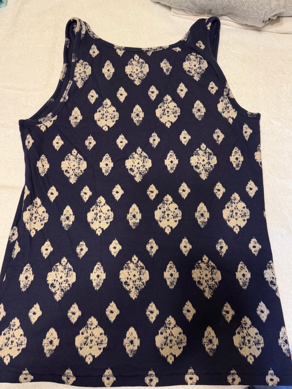 Sonoma Women’s Navy Blue Tank Top with Cream Ikat Print